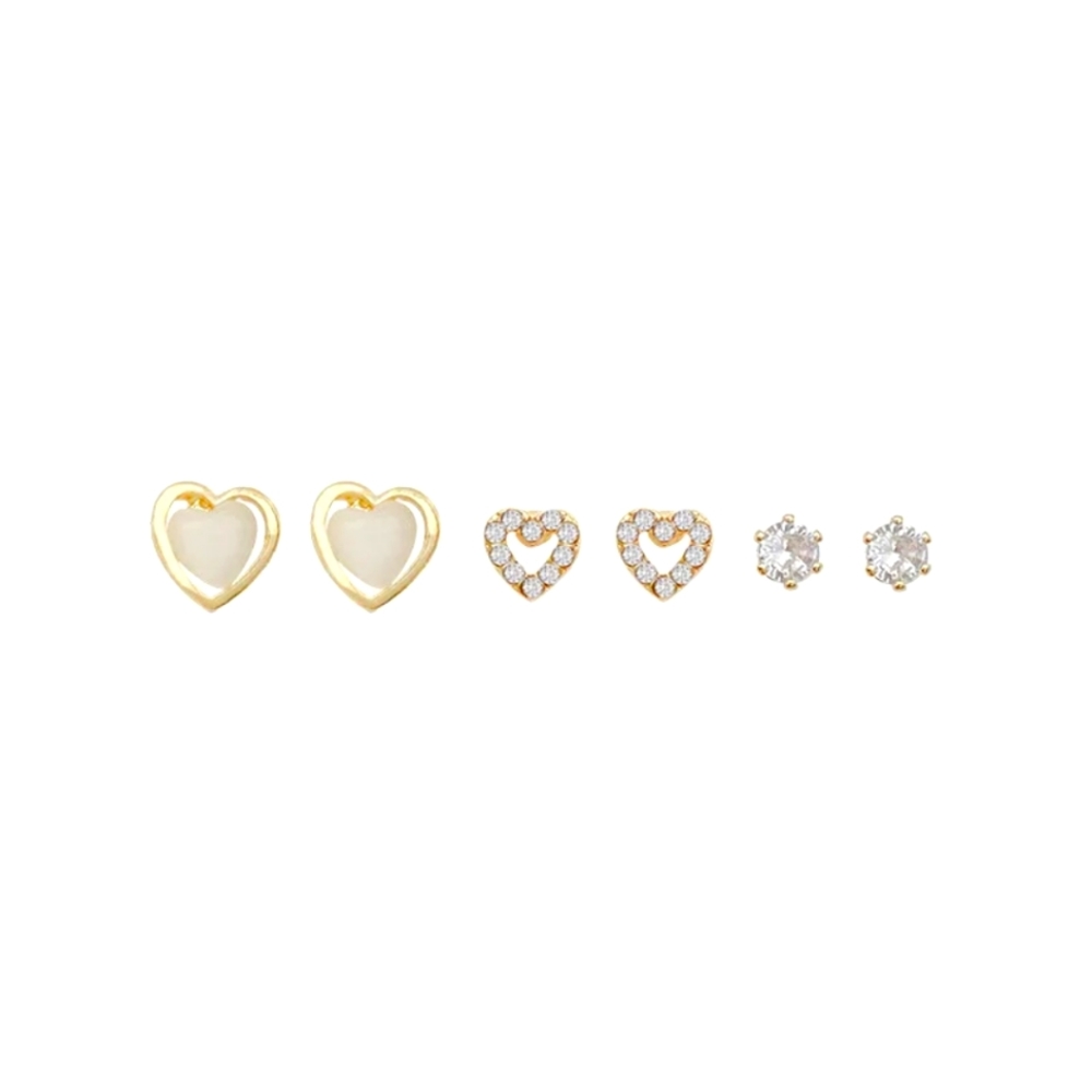 3 Piece Heart Design Stud Earrings